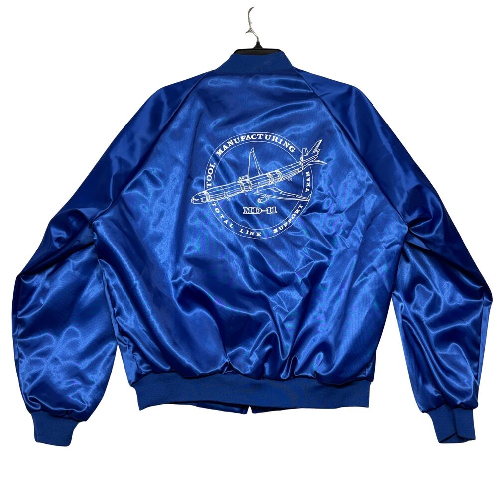 Vintage General Dynamics Employee Bomber Jacket Large Blue MD-11 Dunbrooke